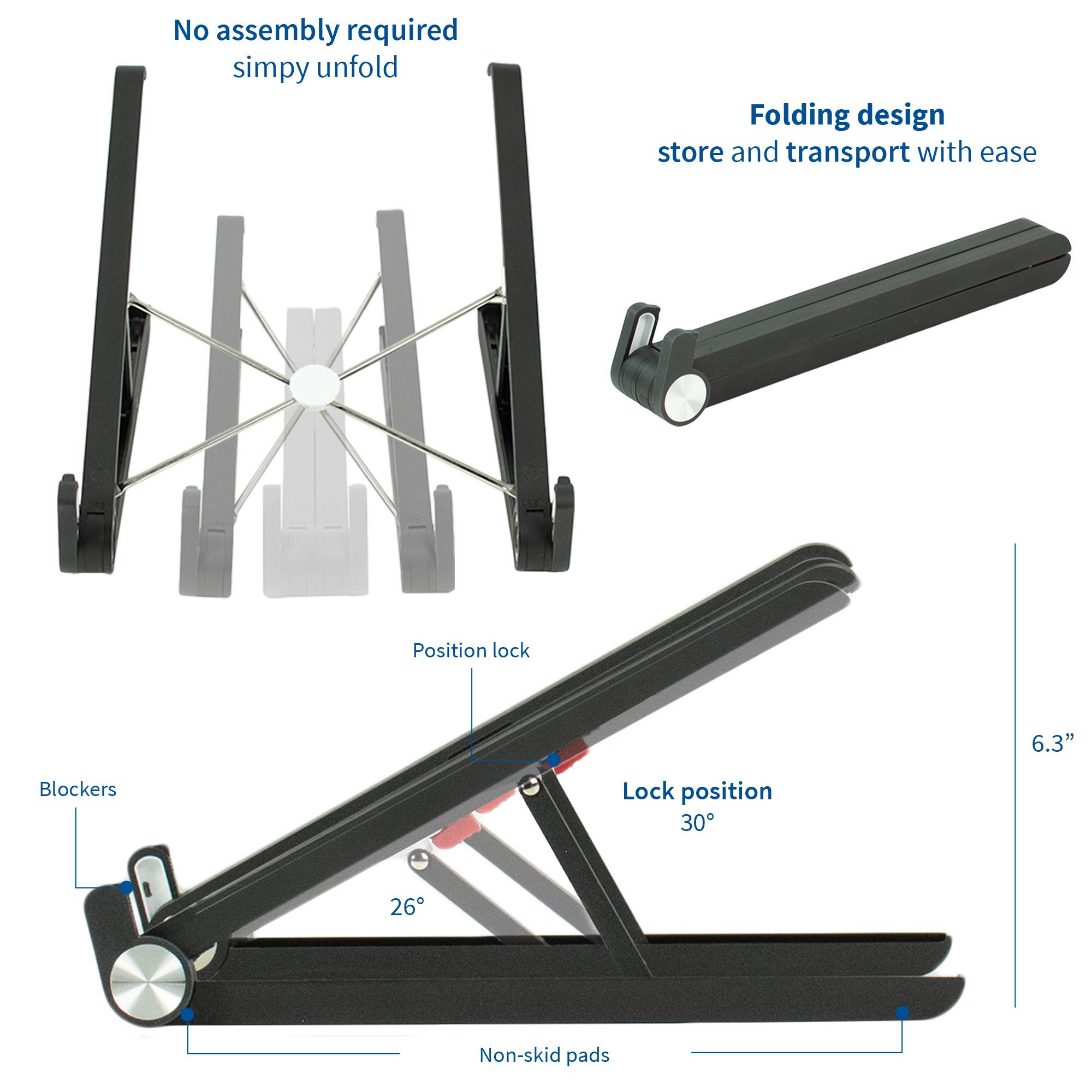 VIVO Black Universal Foldable Laptop iPad Stand Adjustable Riser | Portable Desktop Device Holder (STAND-V000Y)