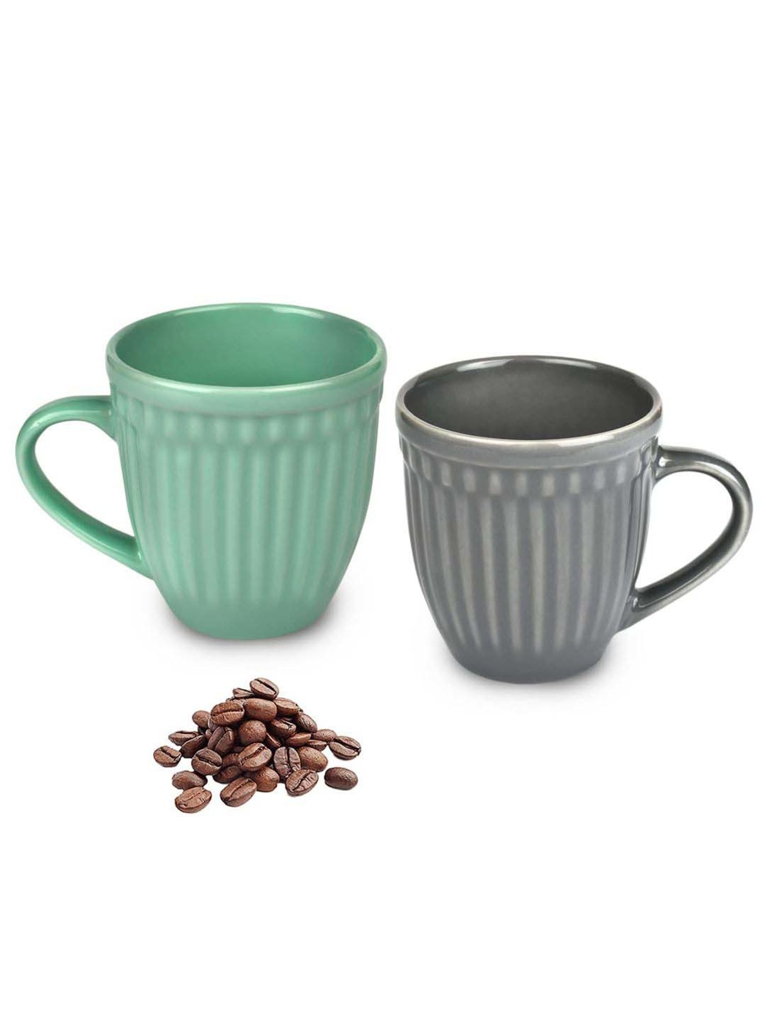 Urban Chef Grey & Green Ceramic Handcrafted Microwave Safe Tea Cup - Set of 2