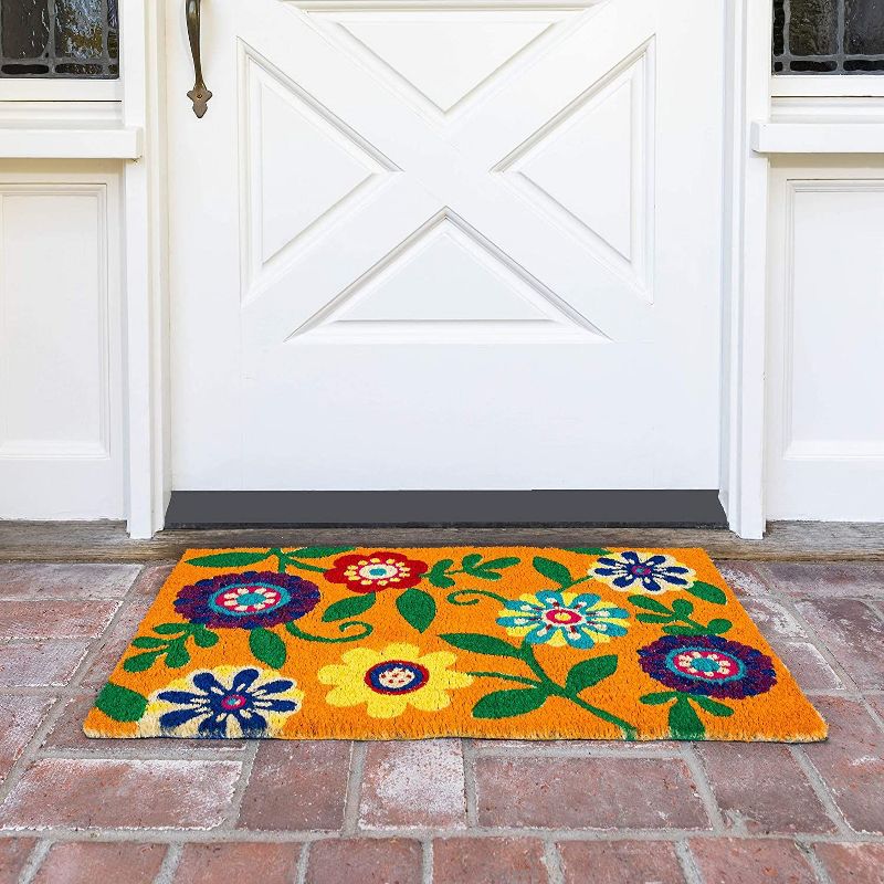 Juvale Floral Coir Doormat Welcome Front Door Mat Indoor Outdoor Rugs 17"x30"
