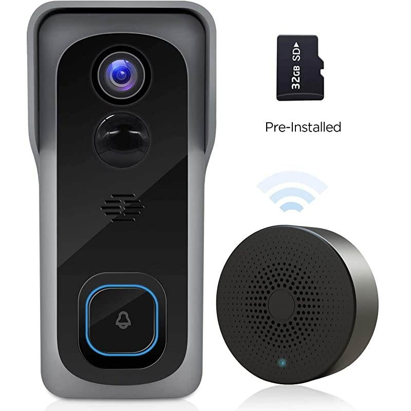 Upgrade WiFi Video Doorbell Camera 1080P Wireless Home Security Front Door Bell 32GB SD CardChime Bullet Camera Doorbell WiFi with Motion Detector Waterproof 2Way Audio166&deg; Wide Angle