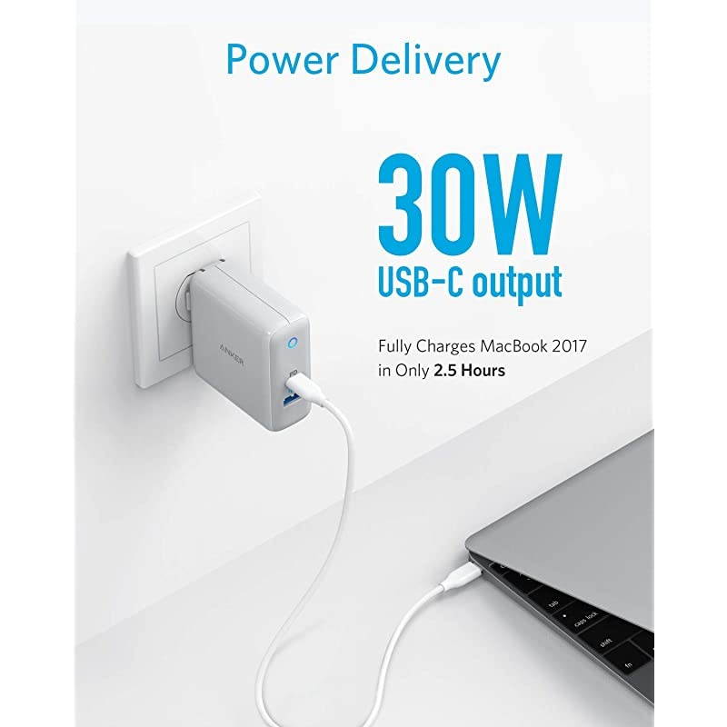 USB C Charger  Powerport Speed+ Duo Wall Charger with 30W Power Delivery Port for iPhone XsMaxXRX8 Ipad Pro 2018Air 2Mini MacBook ProAir Galaxy S10S9S8 Pixel LG Nexus and More