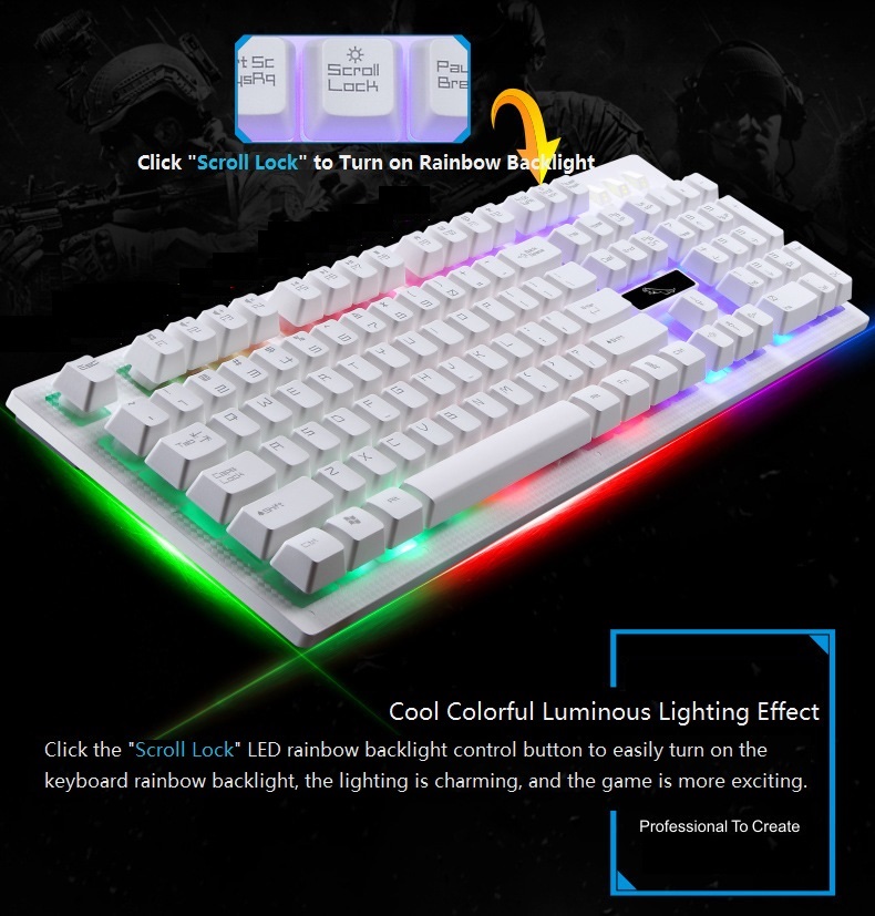 UKCOCO Gaming Keyboard Mouse Combo Wired,RGB LED Backlit Computer Gaming Keyboad,Lighted PC Gaming Mouse, for PC Games Gamer Working, White