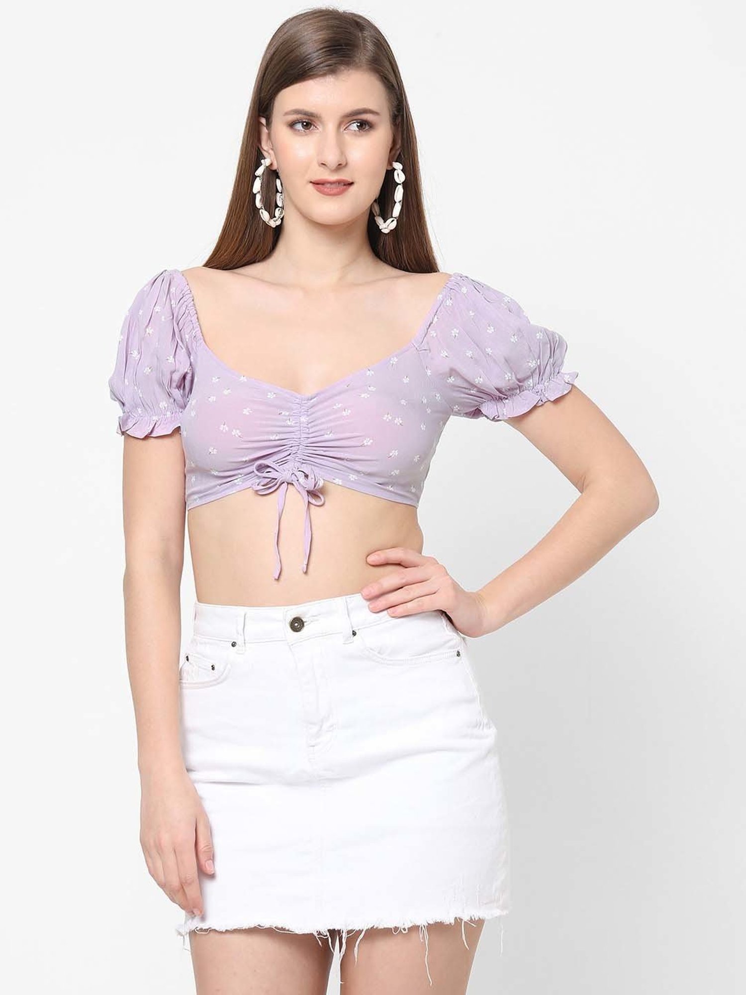 VASTRADO Lilac Floral Print Crop Top