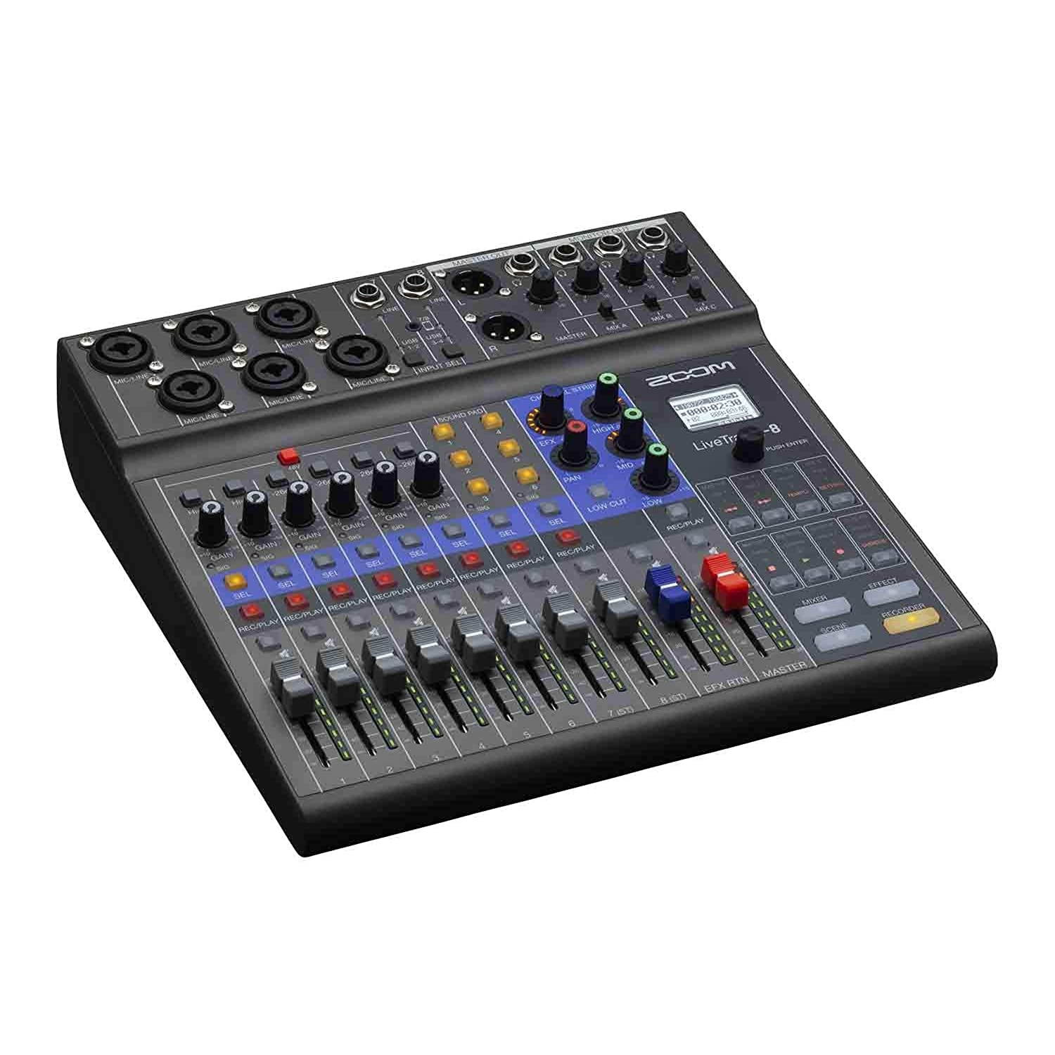 Zoom LiveTrak L-8 Podcast Recorder, Battery Powered, Digital Mixer and Recorder, Music Mixer, Phone Input, Sound Pads, 4 Headphone Outputs, 12-In/4-Out Audio Interface, Built In EQ and Effects