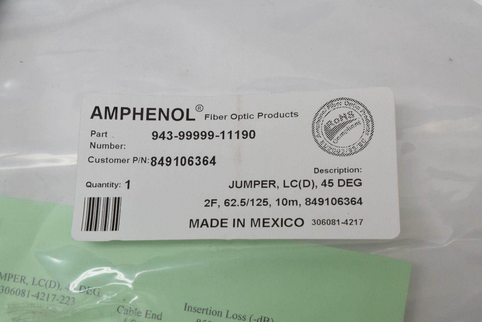 NEW Amphenol Fiber Optic Cable Jumper 10m 45 Degree LC D 2 Strand 62.5/125 MM