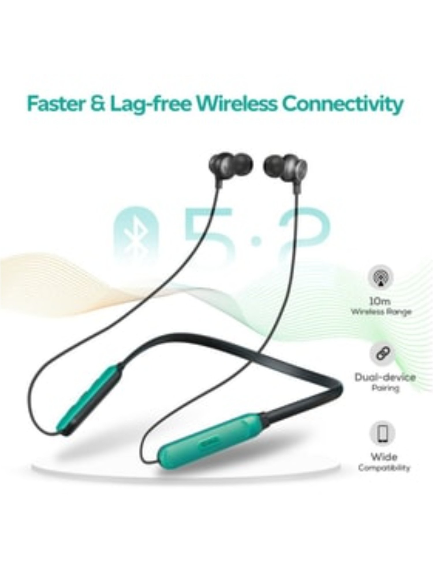 PTron Tangent Duo Bluetooth 5.2 Wireless in-Ear Earbuds with Mic, 24 Hours Playback (Black & Green)