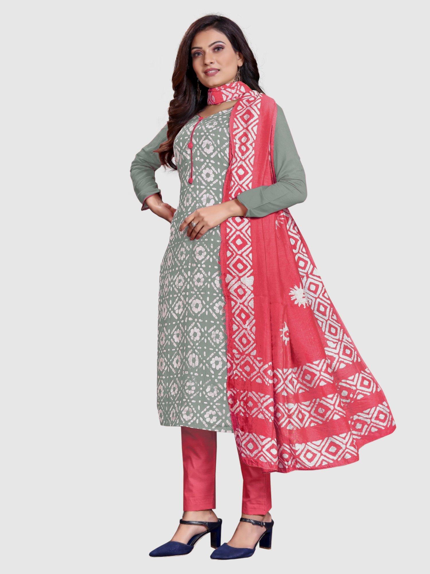 APNISHA Grey Printed Unstitched Dress Material