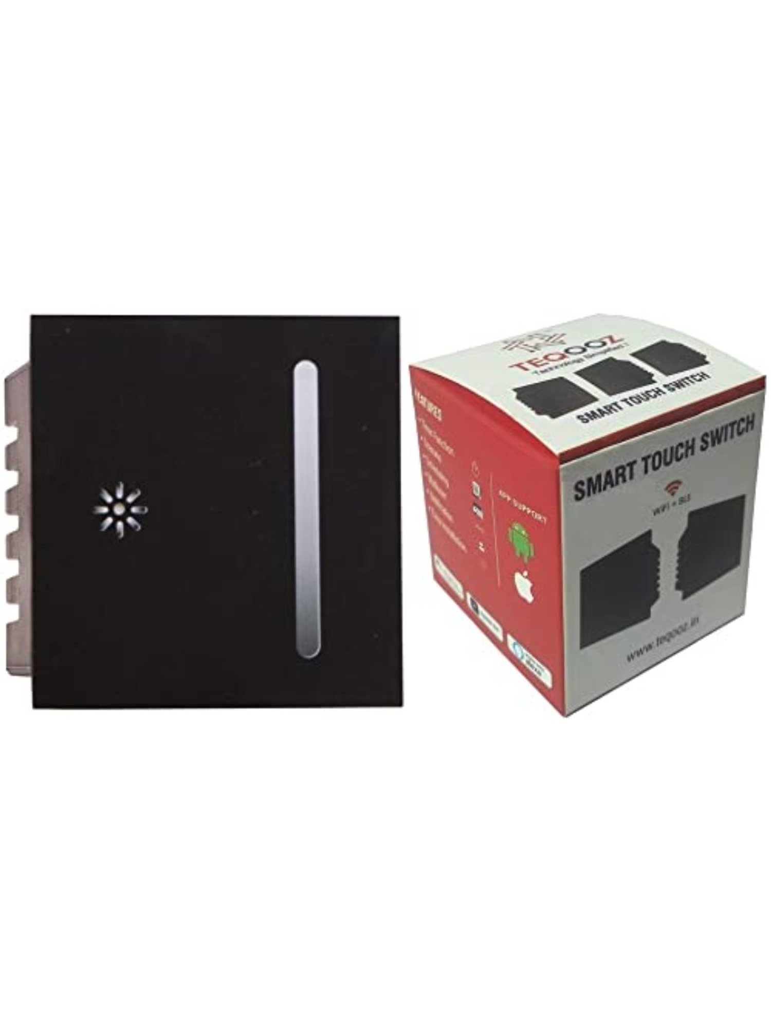 Teqooz Smart Dimmer Wi-Fi plus Bluetooth Touch Switch for Lights, Lamps (Black)