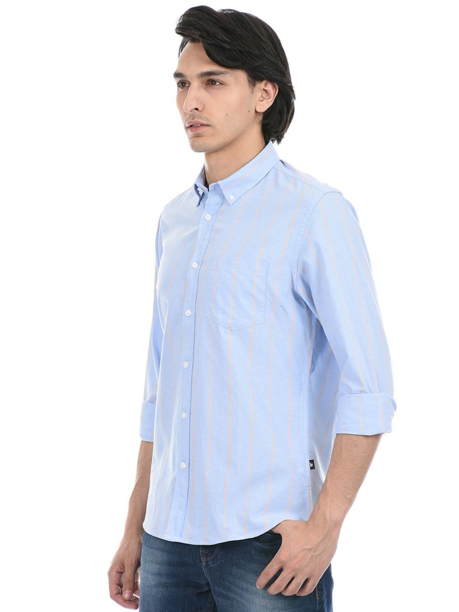 London Fog Blue Regular Fit Striped Shirt