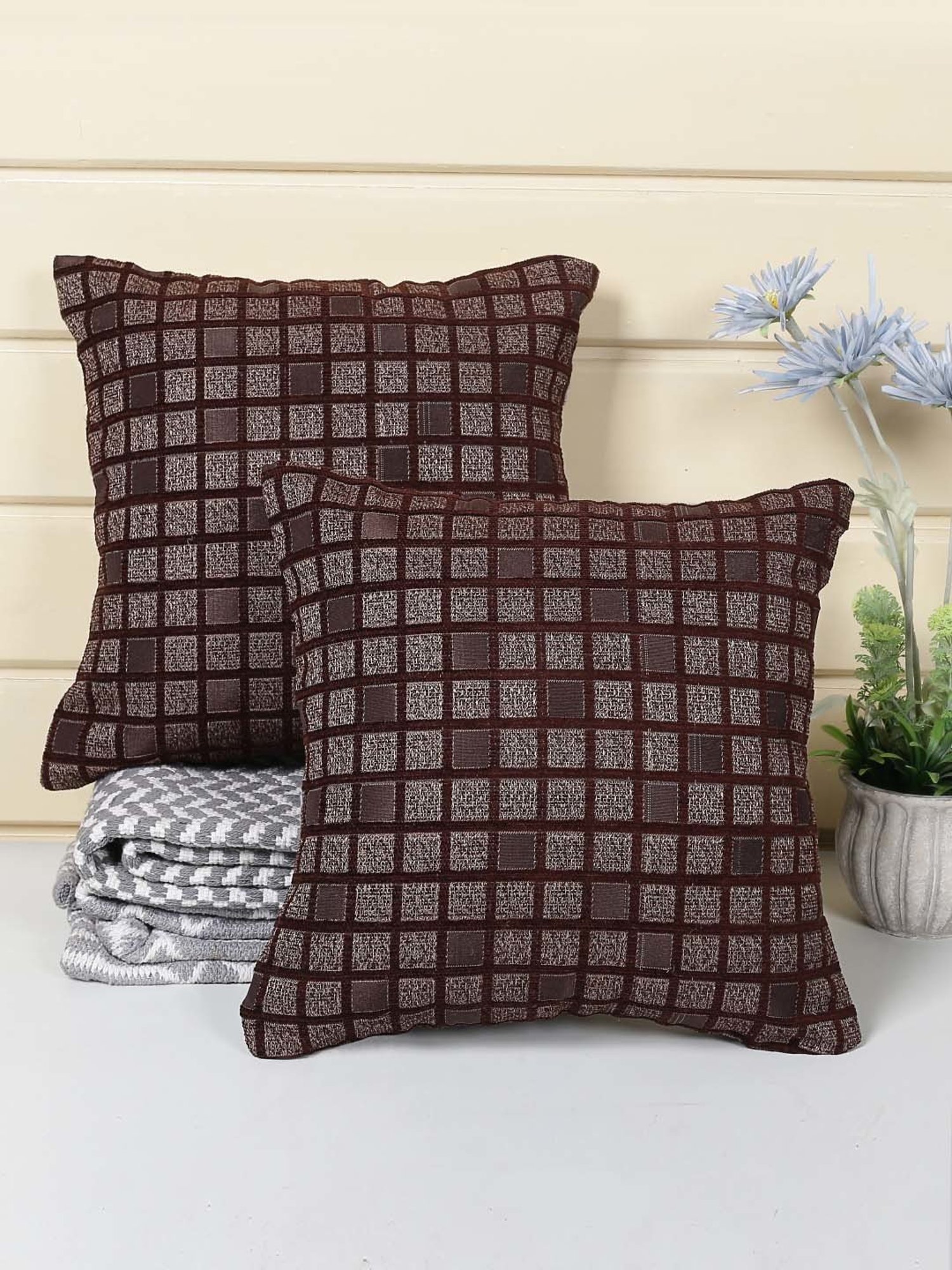 Saral Home Brown Chenille Cushion Covers - Set of 2