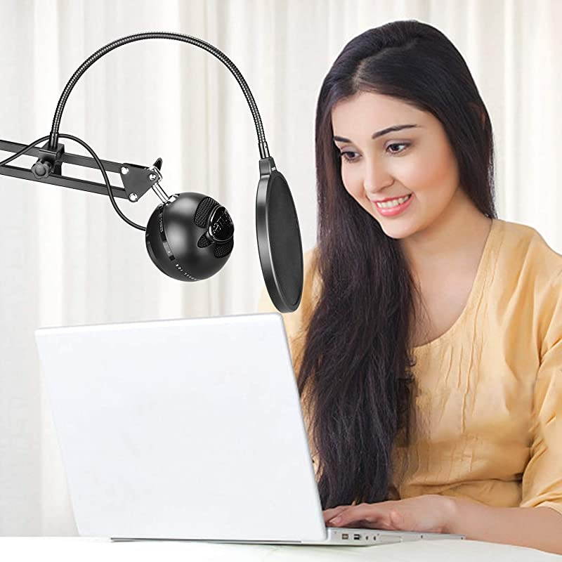 Professional Microphone Pop Filter Mask Shield For Blue Yeti and Any Other Microphone Dual Layered Wind Pop Screen With A Flexible 360&deg; Gooseneck Clip Stabilizing Arm
