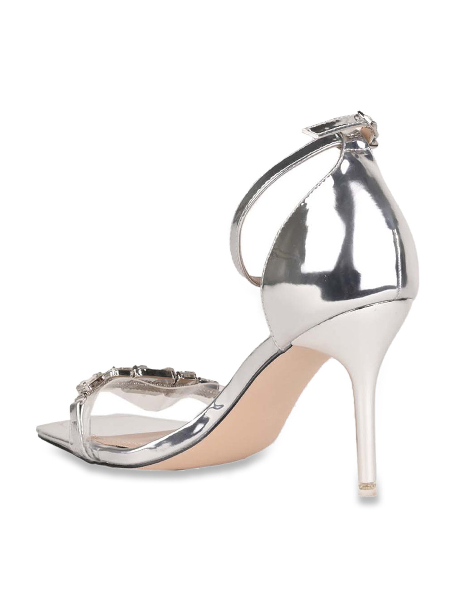 Ronnie Grey Women's Silver Ankle Strap Stilettos