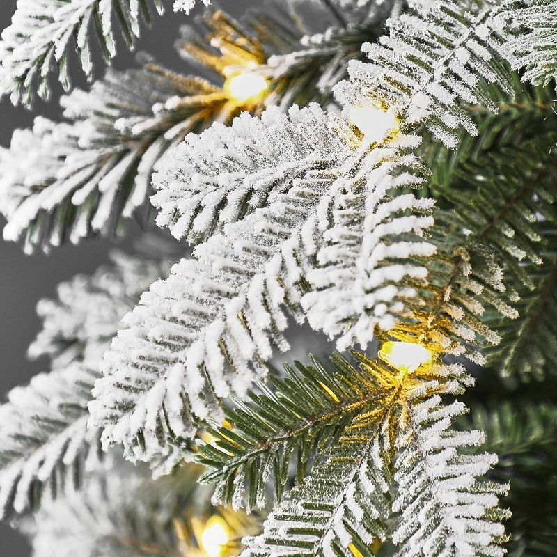 Home Heritage 3 Foot Entryway Flocked Fir Prelit Decorative Artificial Christmas Tree with Burlap Bag Potted Stand and Warm Fairy Lights Lights