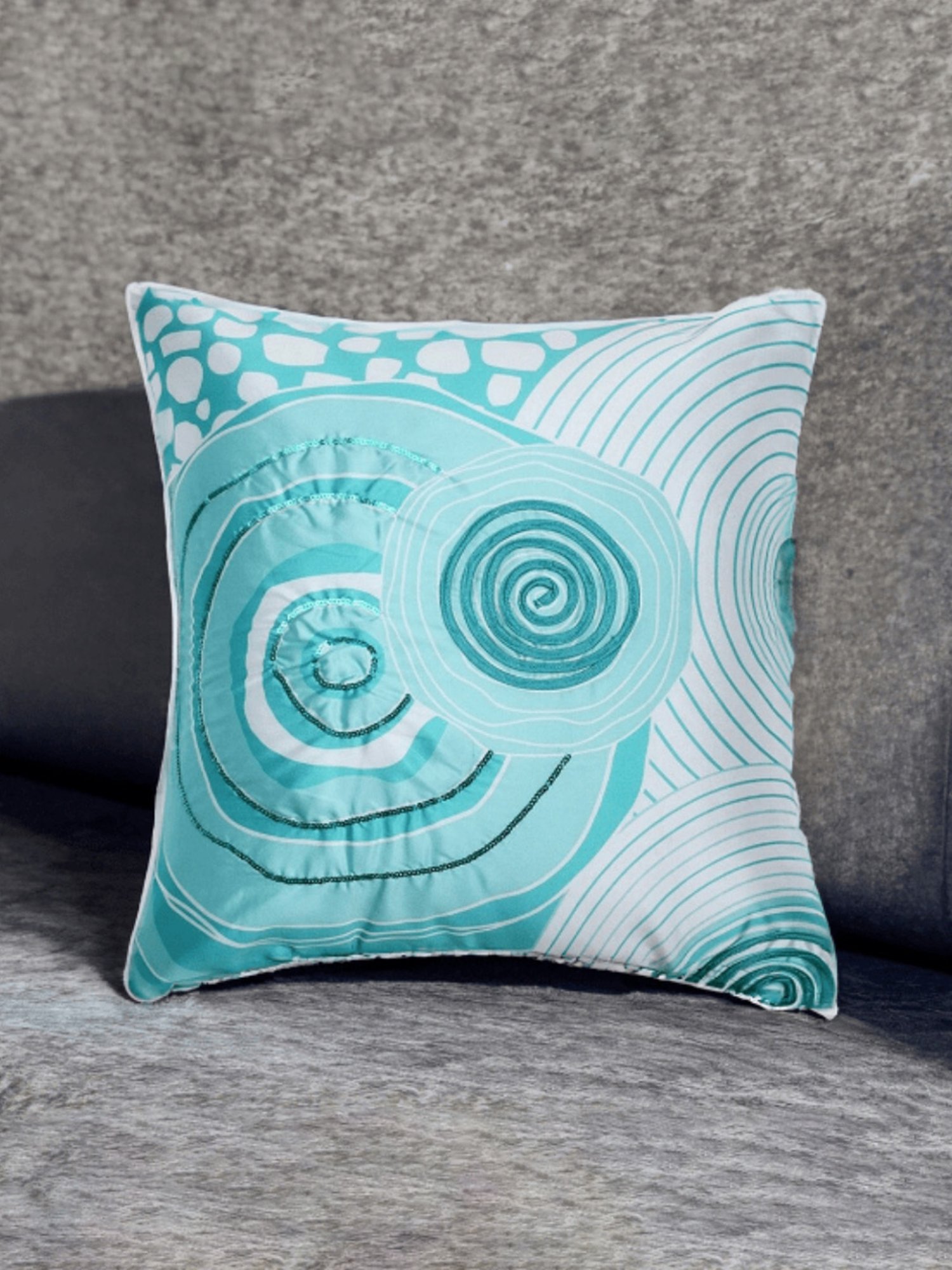 @home by Nilkamal Abstract Dupion Cushion Cover|Pack of 1|16 x 16 inches|White & Blue