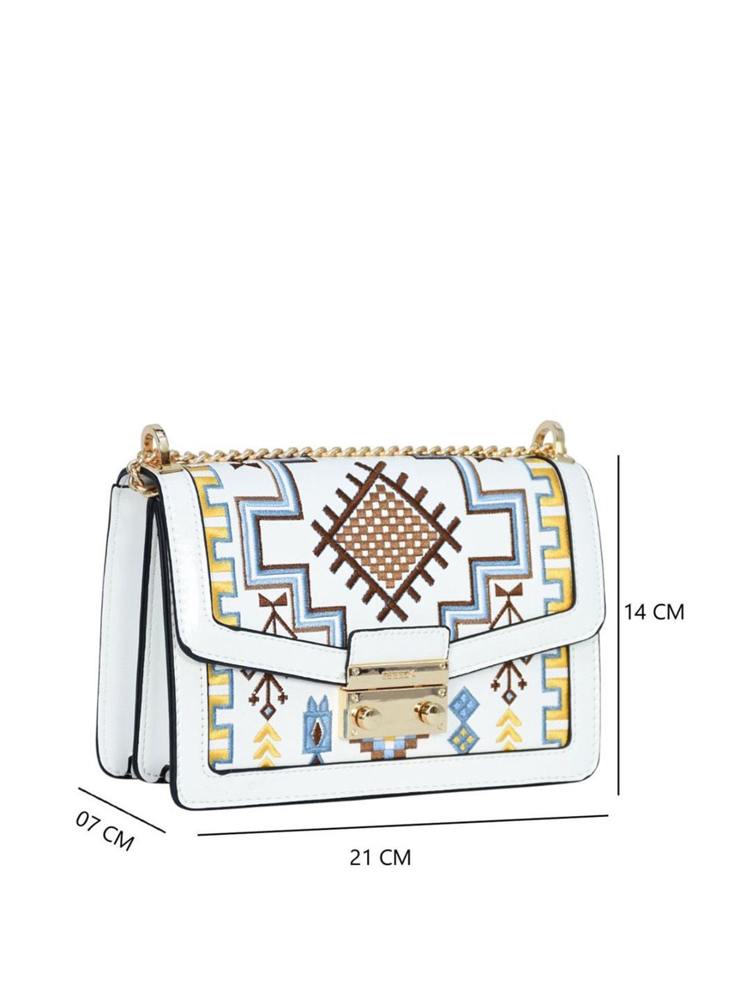 Esbeda White PU Embroidered Sling Handbag