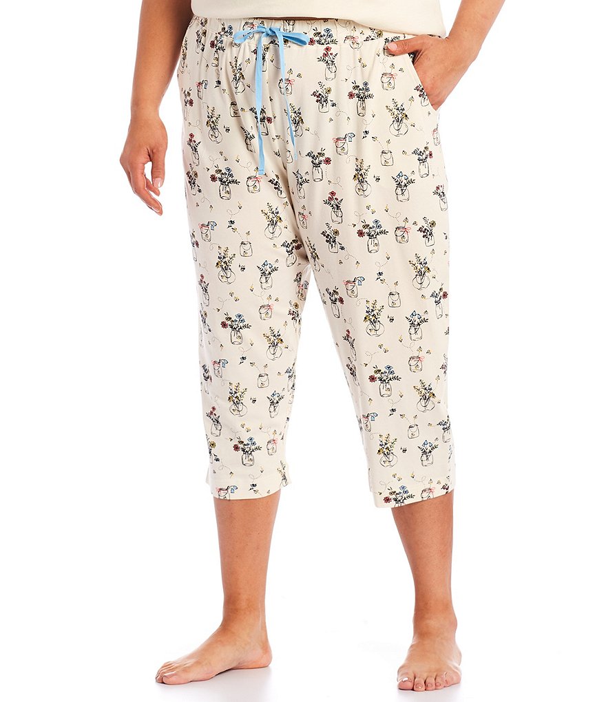 Sleep Sense Plus Size Vintage Bouquet Print Knit Coordinating Capri Sleep Pants