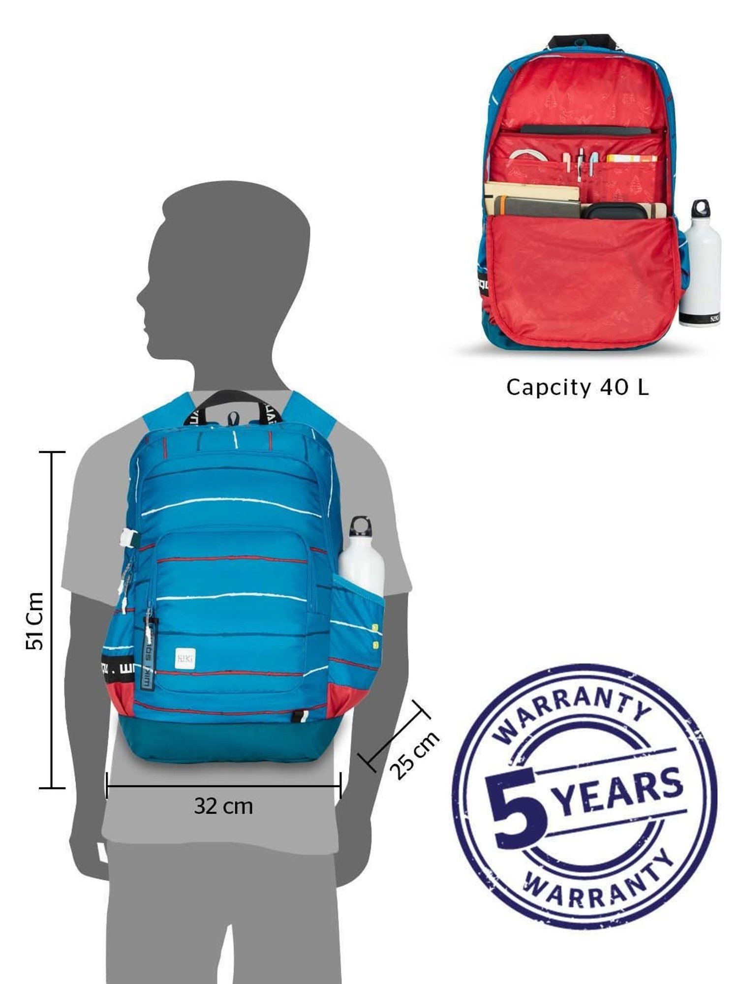 Wiki 40 Ltrs Blue Medium Backpack