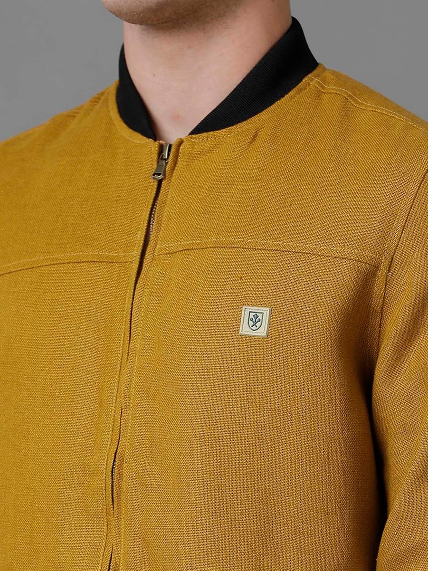 Linen Club Mustard Regular Fit Bomber Jacket