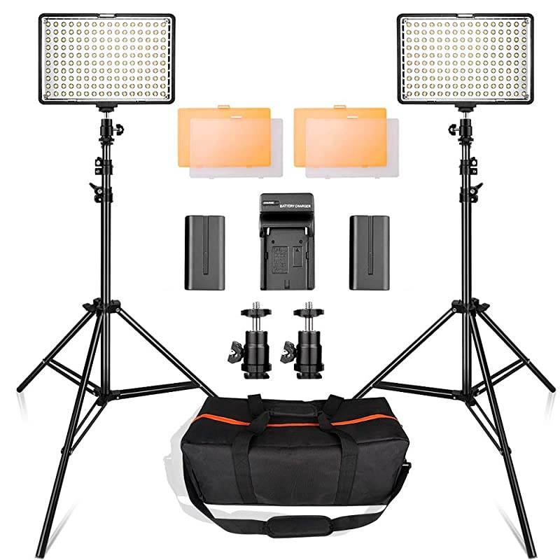 LED Video Light Kit with 79''Adjustable Light Stand, 2-Pack Dimmable Photography Lighting with Carrying Bag, Batteries, New Led Light Panel for Product Portrait Video Shooting YouTube Facebook