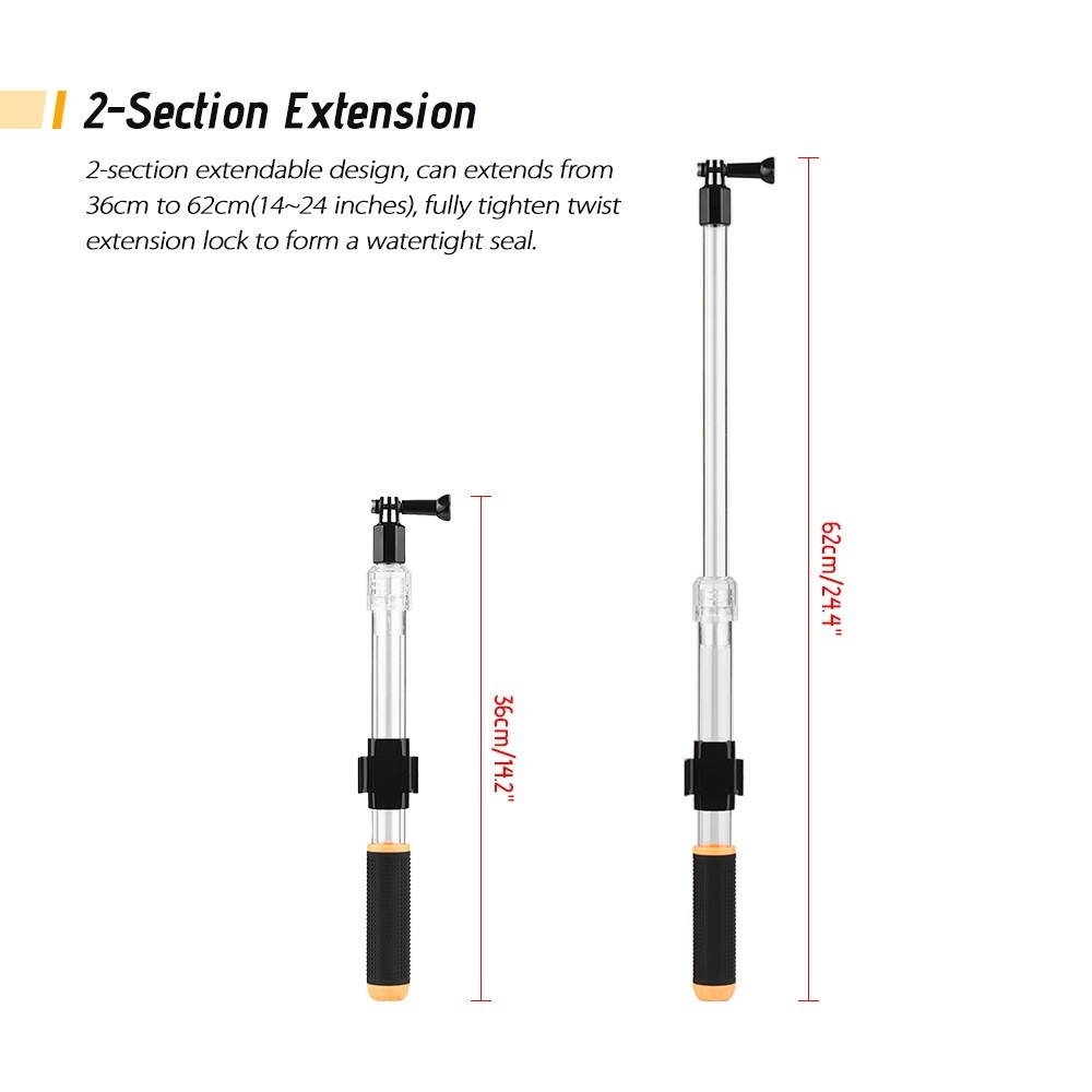 36-62cm/14-24 Inch Transparent Float Extension Pole Floaty Floating Extendable Selfie Stick with Remote
