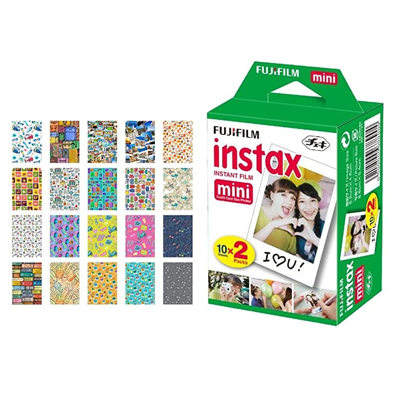 instax Mini Instant Film 20 Exposures + 20 Sticker Frames for Fuji Instax Prints Travel Package