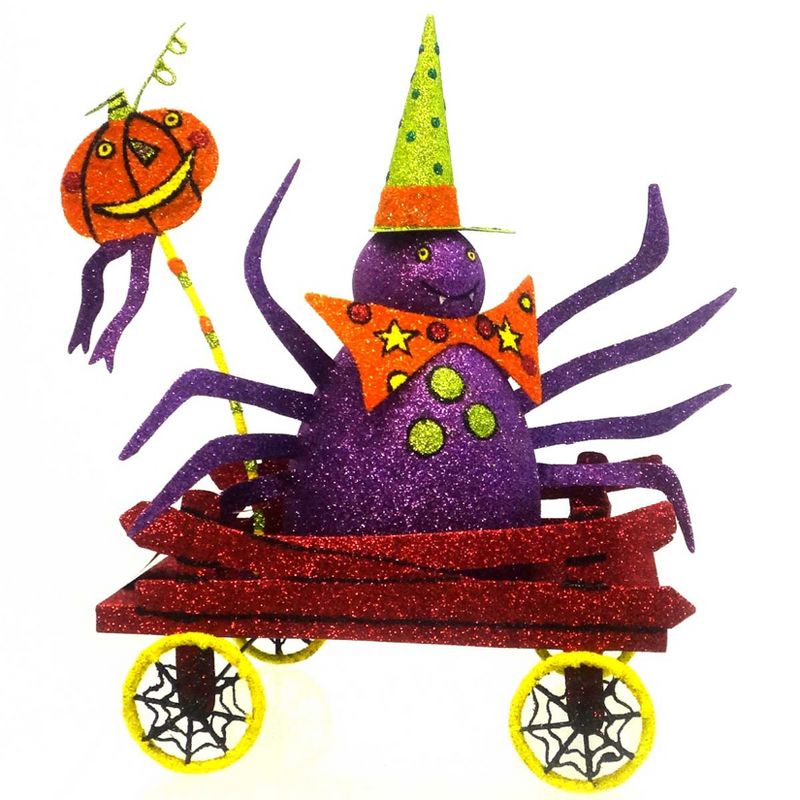 Halloween Booville Spider Wagon Pumpkin Glittered  -  Decorative Figurines