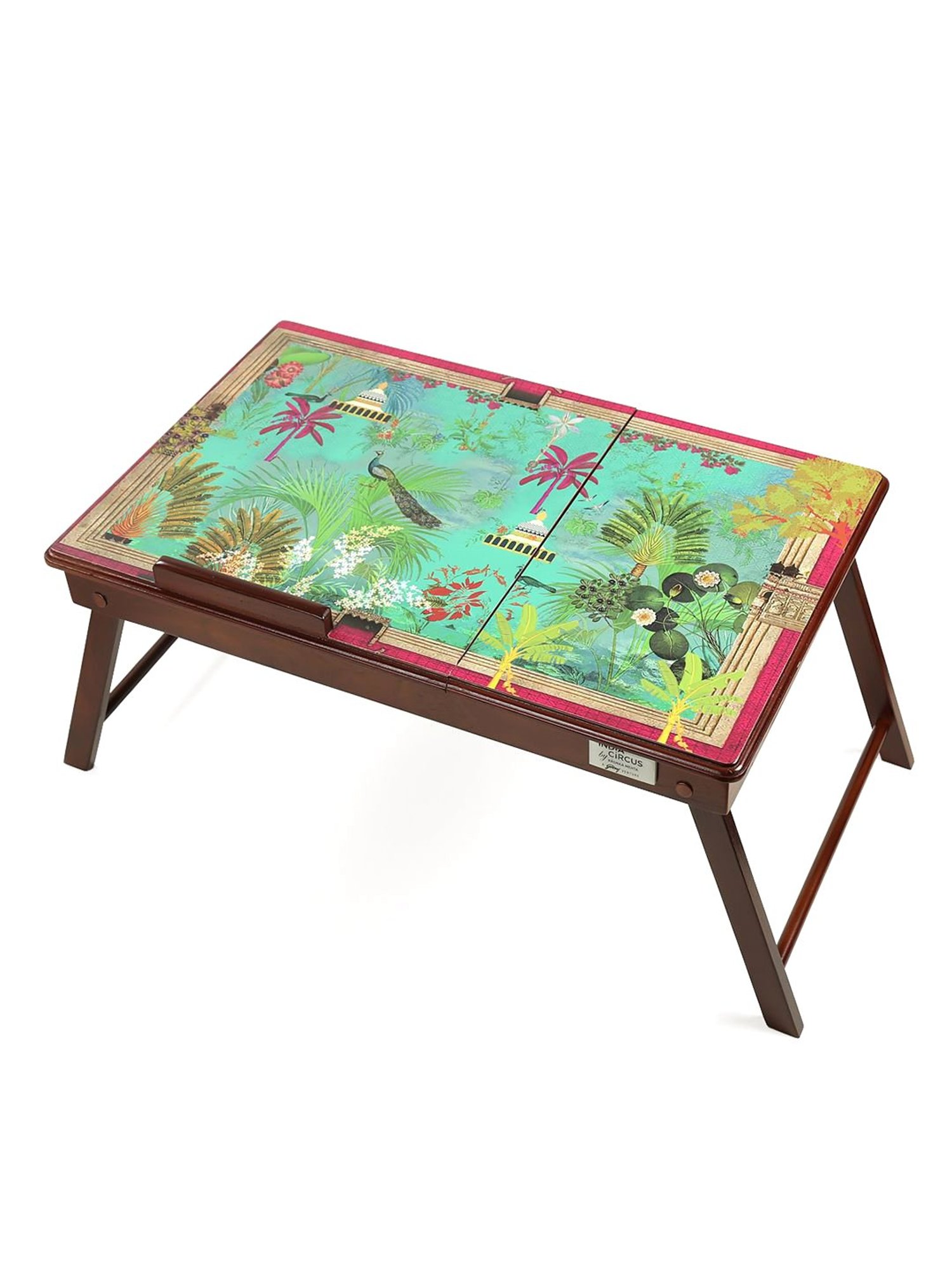 India Circus by Krsnaa Mehta Peacock Throne Printed Aqua Green Teak Wood Laptop Table