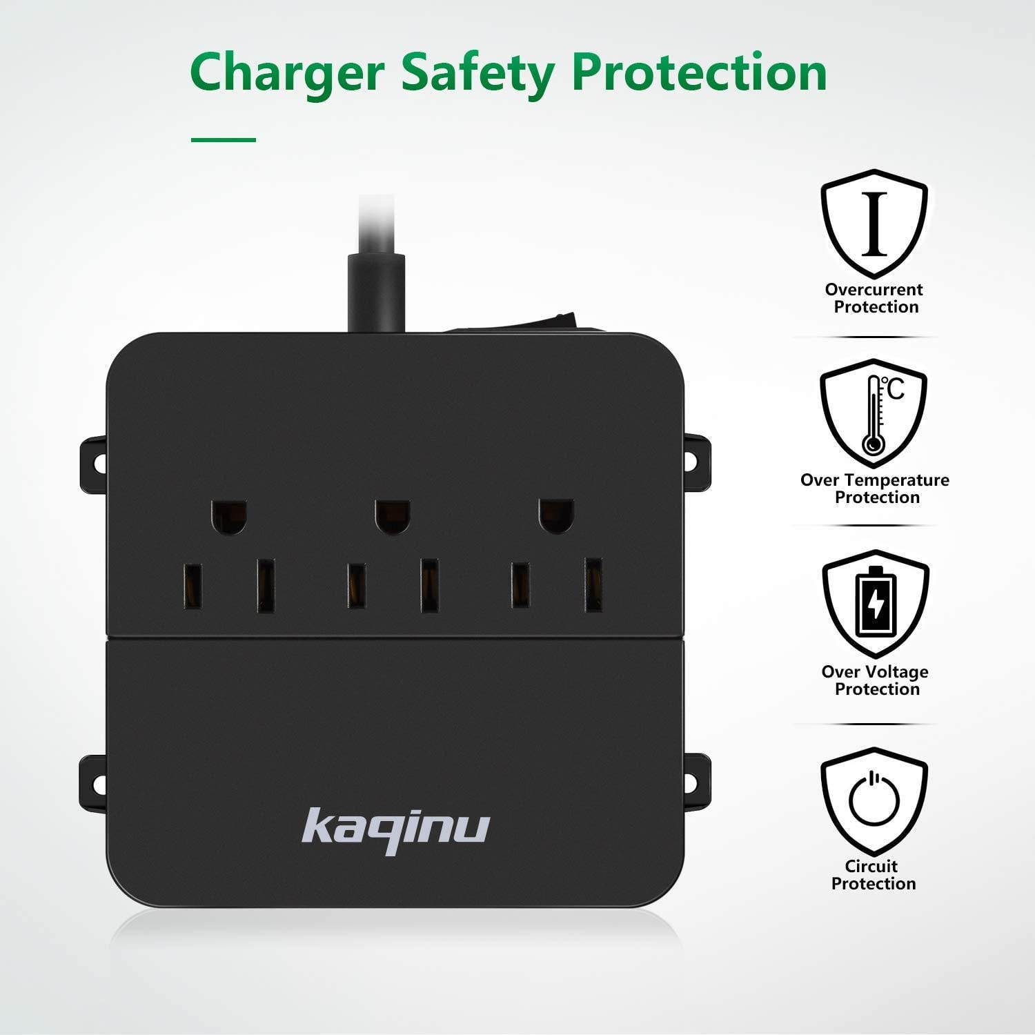 Power Strip with USB - Wall Mountable Power Strip with 4 USB Ports & 3 Outlets with On/Off Switch & 5ft Extension Cord for Cruise Ship, Travel, Hotel, Office (Black)