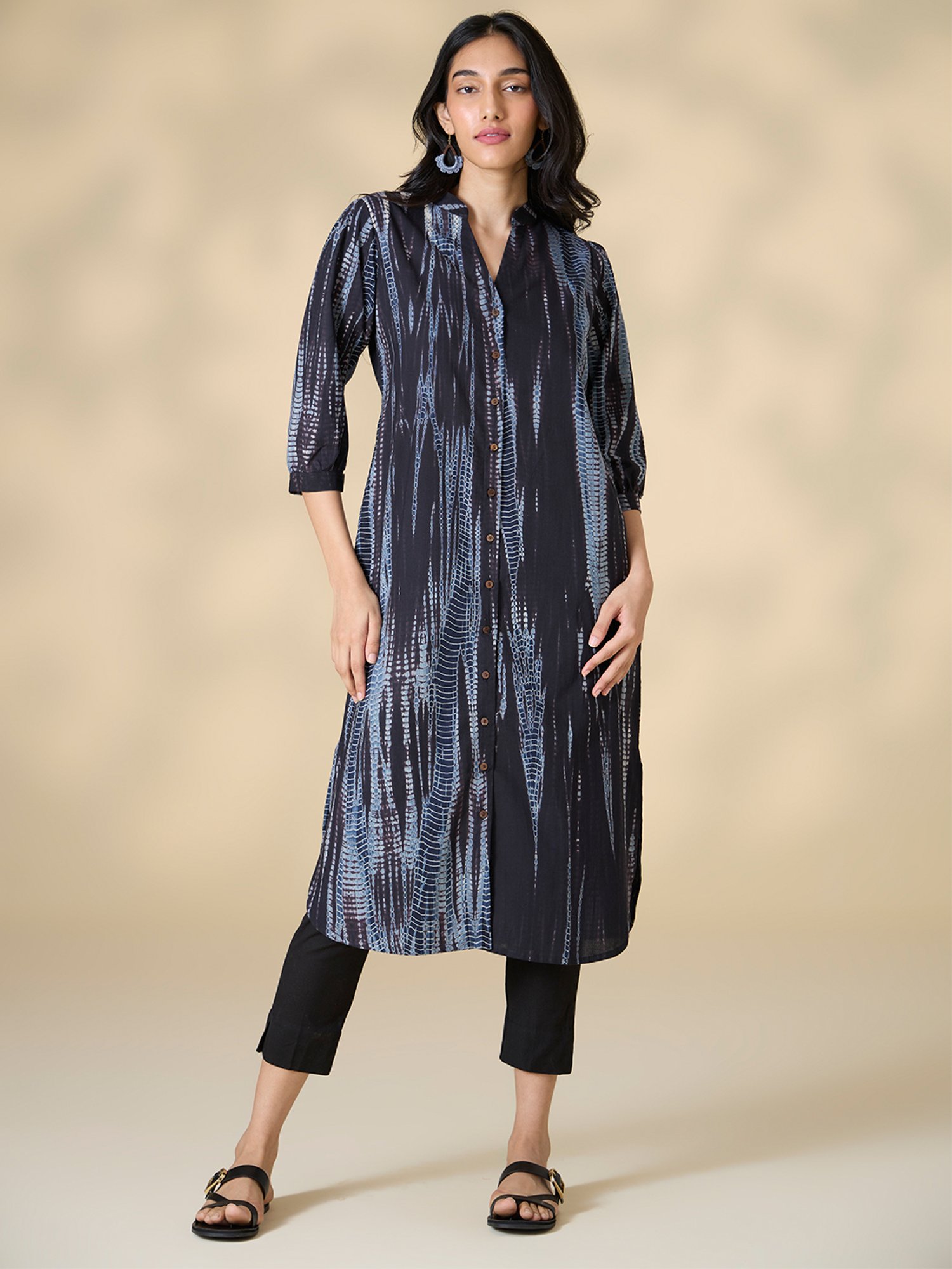 Okhai Black Cotton Tie-Dye Straight Kurta