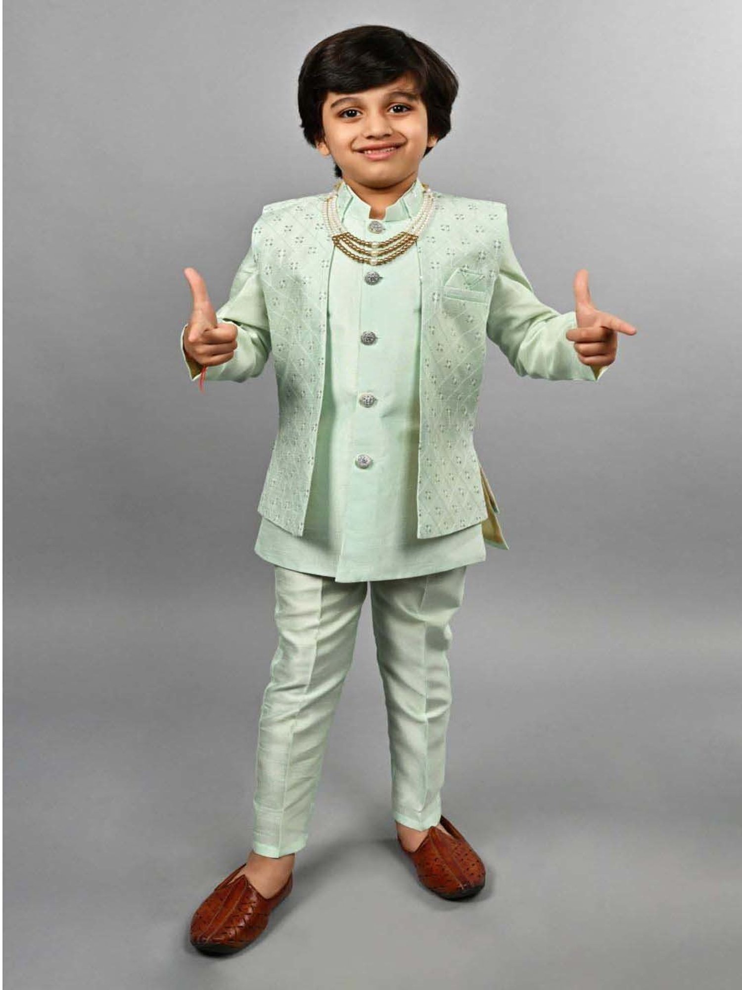 AJ Dezines Kids Black Embellished Full Sleeves Sherwani with Pants