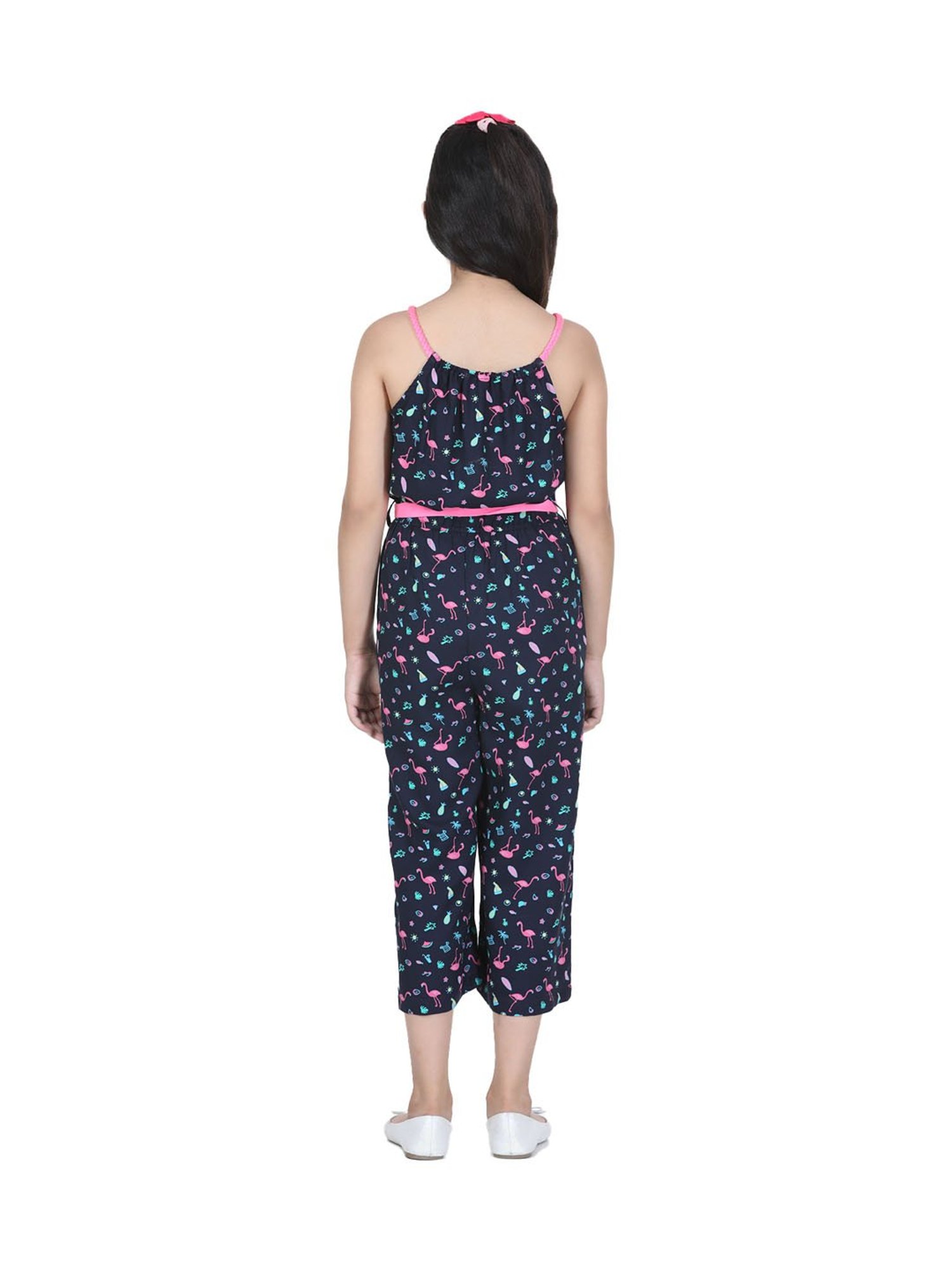 StyleStone Kids Navy & Pink Printed Jumpsuit with Belt