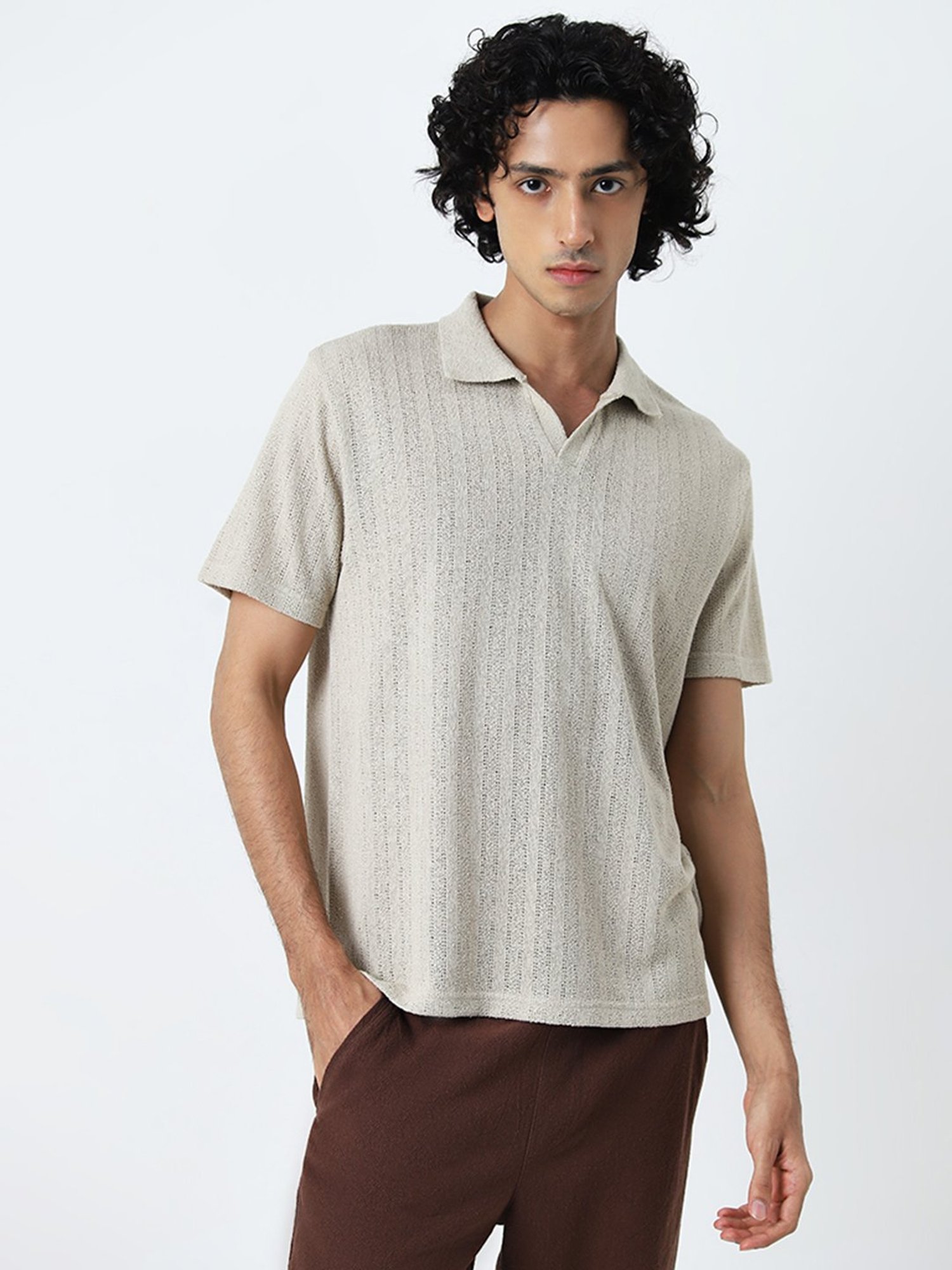 ETA by Westside Beige Knitted Relaxed-Fit T-Shirt
