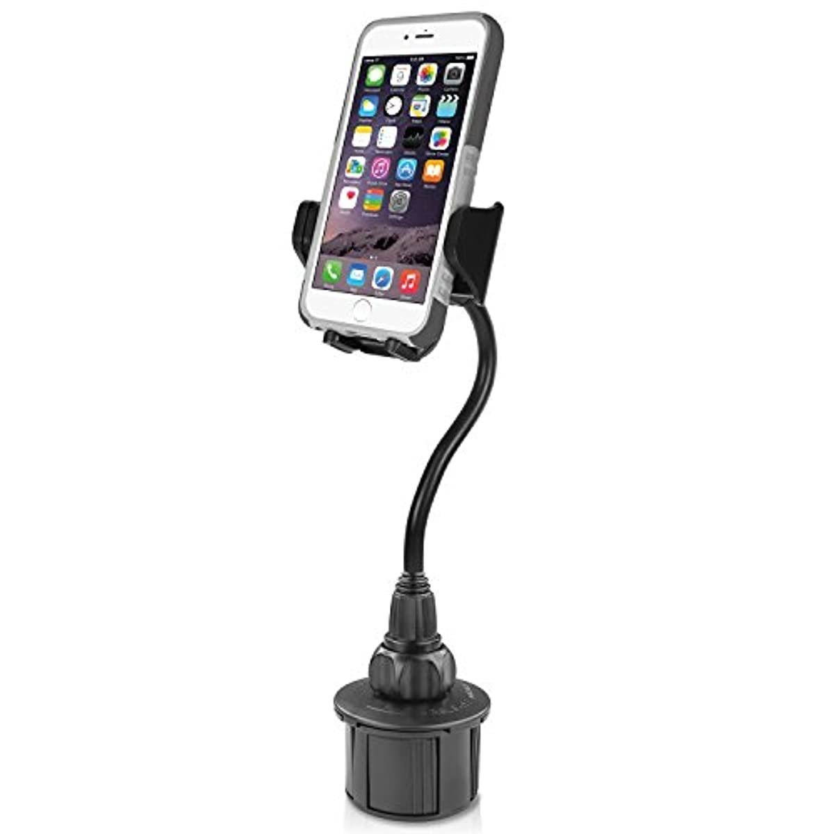 Macally Car Cup Holder Phone Mount - 8&rdquo; Long Flexible Gooseneck with 360&deg; Adjustable Holder - Securely Fits Phones with/without Case up to 4.1&rdquo; Wide - Easy to Use Cup Phone Holder for Car SUV or Truck