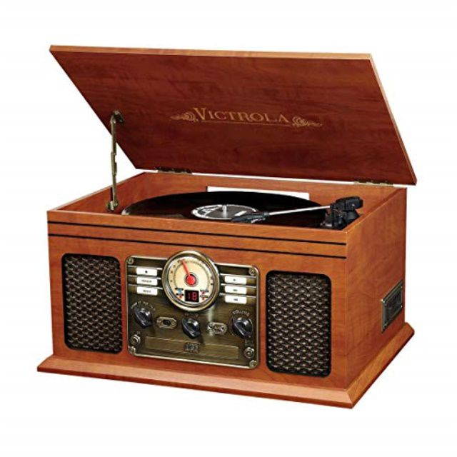 Victrola VTA200BMAH Classic Wood 6-in-1 Bluetooth Turntable Entertainment Center