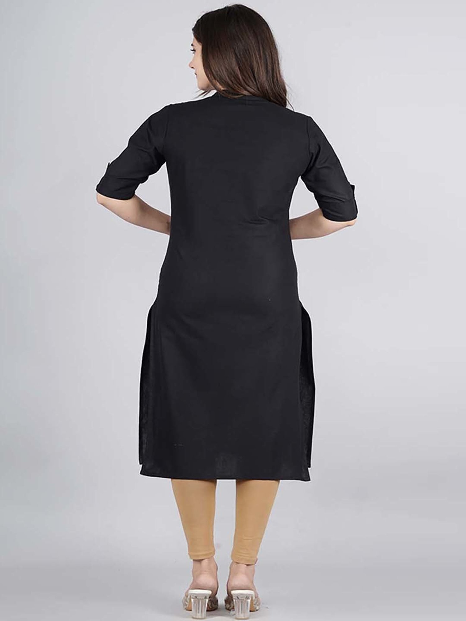 Kipek Black Cotton Straight Kurta