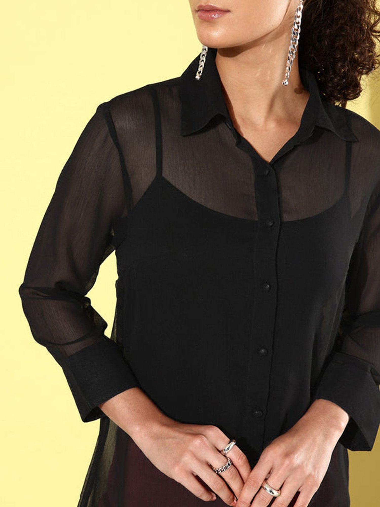 Anvi Be Yourself Black Sheer Shirt
