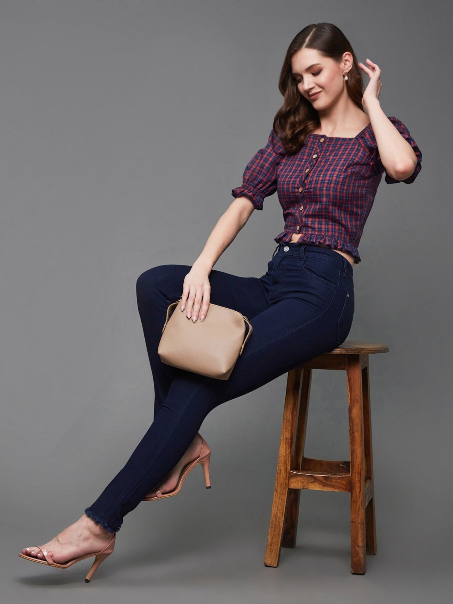 Miss Chase Blue & Red Chequered Top
