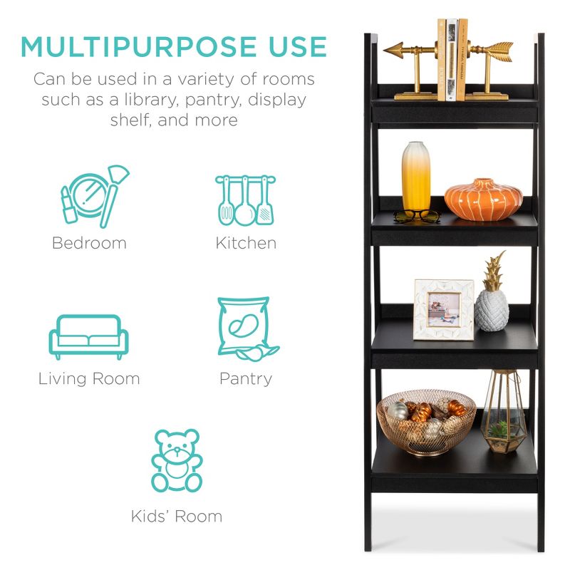 Best Choice Products Set of 2 Wooden 4-Shelf Open Ladder Bookcase Storage Display Organizers w/ Metal Framing - Black