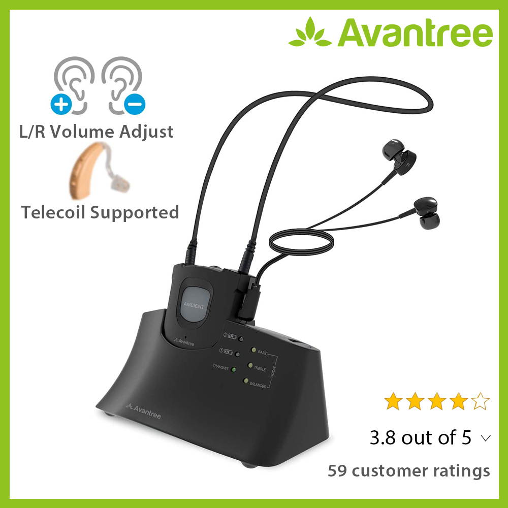 Avantree Digital Wireless Headphones Set for TV Watching for Seniors & Hearing Impaired, High Volume Left, Right Ear Balance, Awareness Monitor, Hearing Aids Earbuds Support via Telecoil - HT380