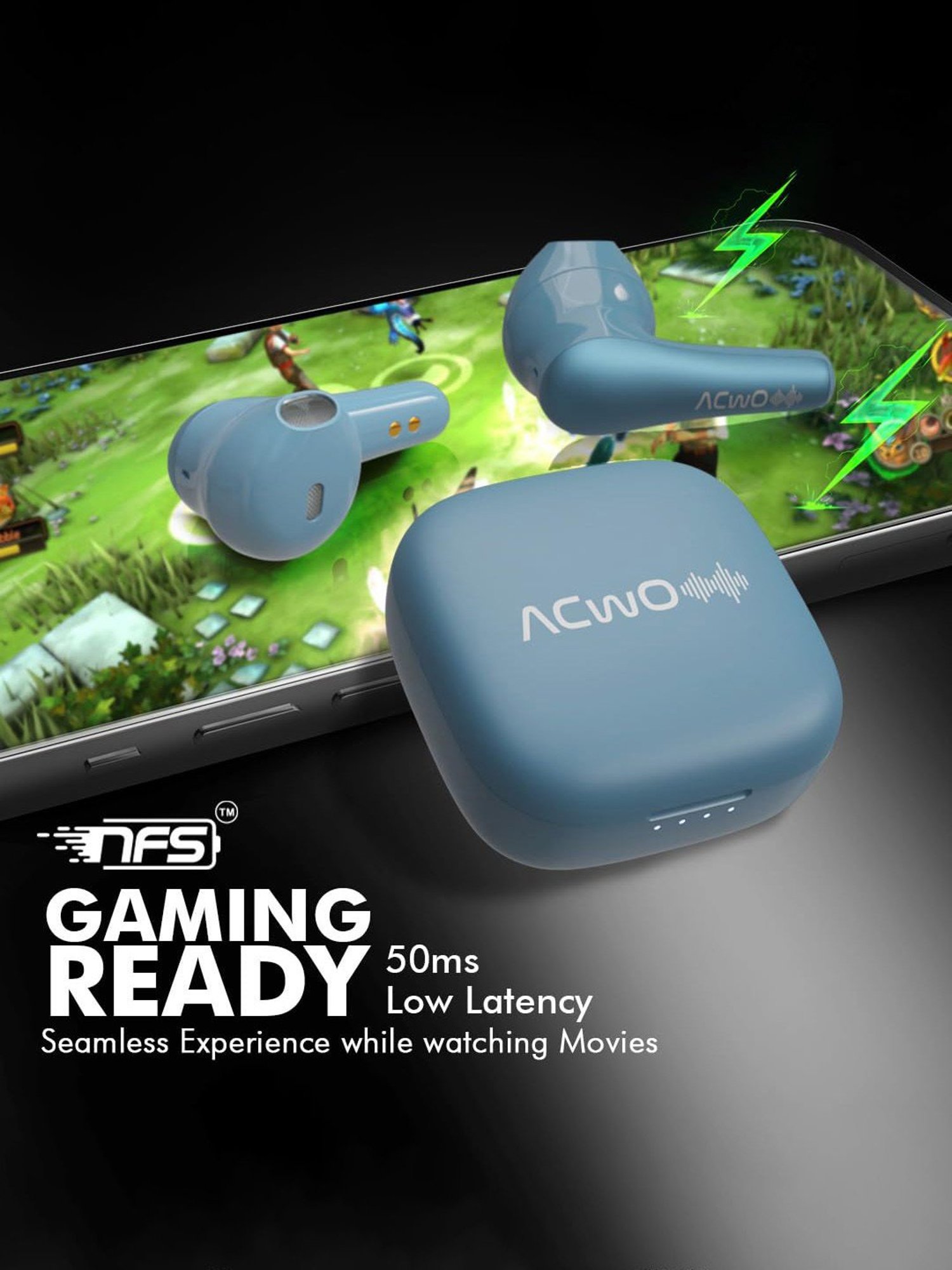 ACwO DwOTS 515 In Ear BT Earbuds with 50H Playtime, AI-ENC Technology (Sapphire Blue, True Wireless)