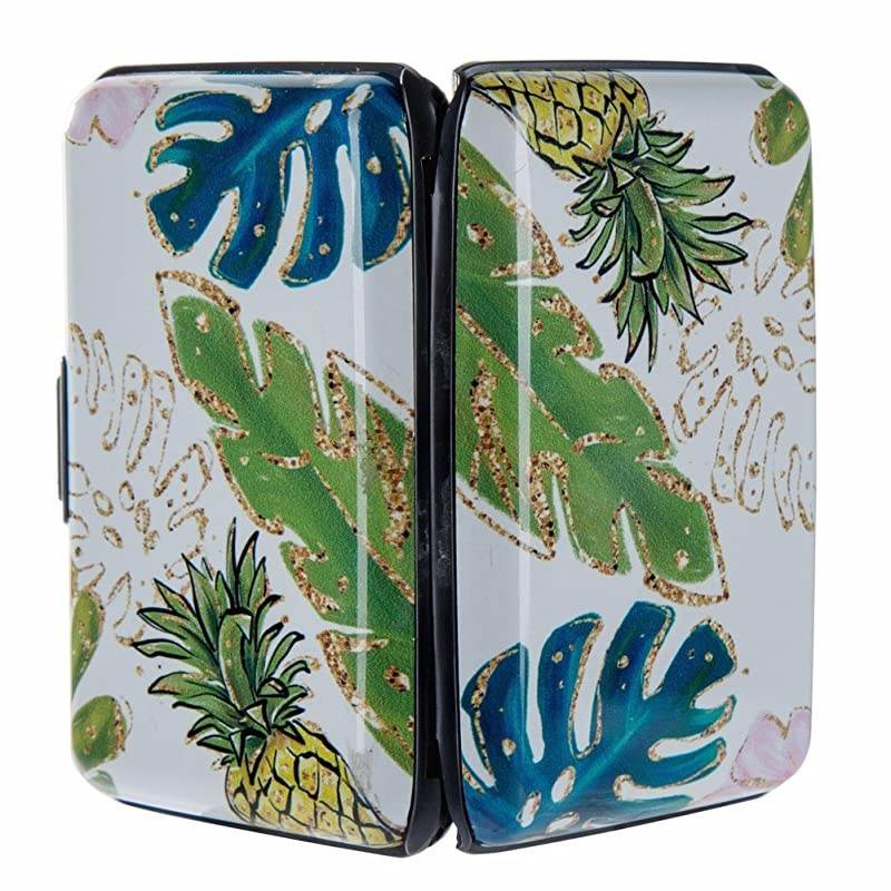 Mini RFID Aluminum Wallet Credit Cards Holder Business Card Case Metal ID Case for Men Women Pineapple