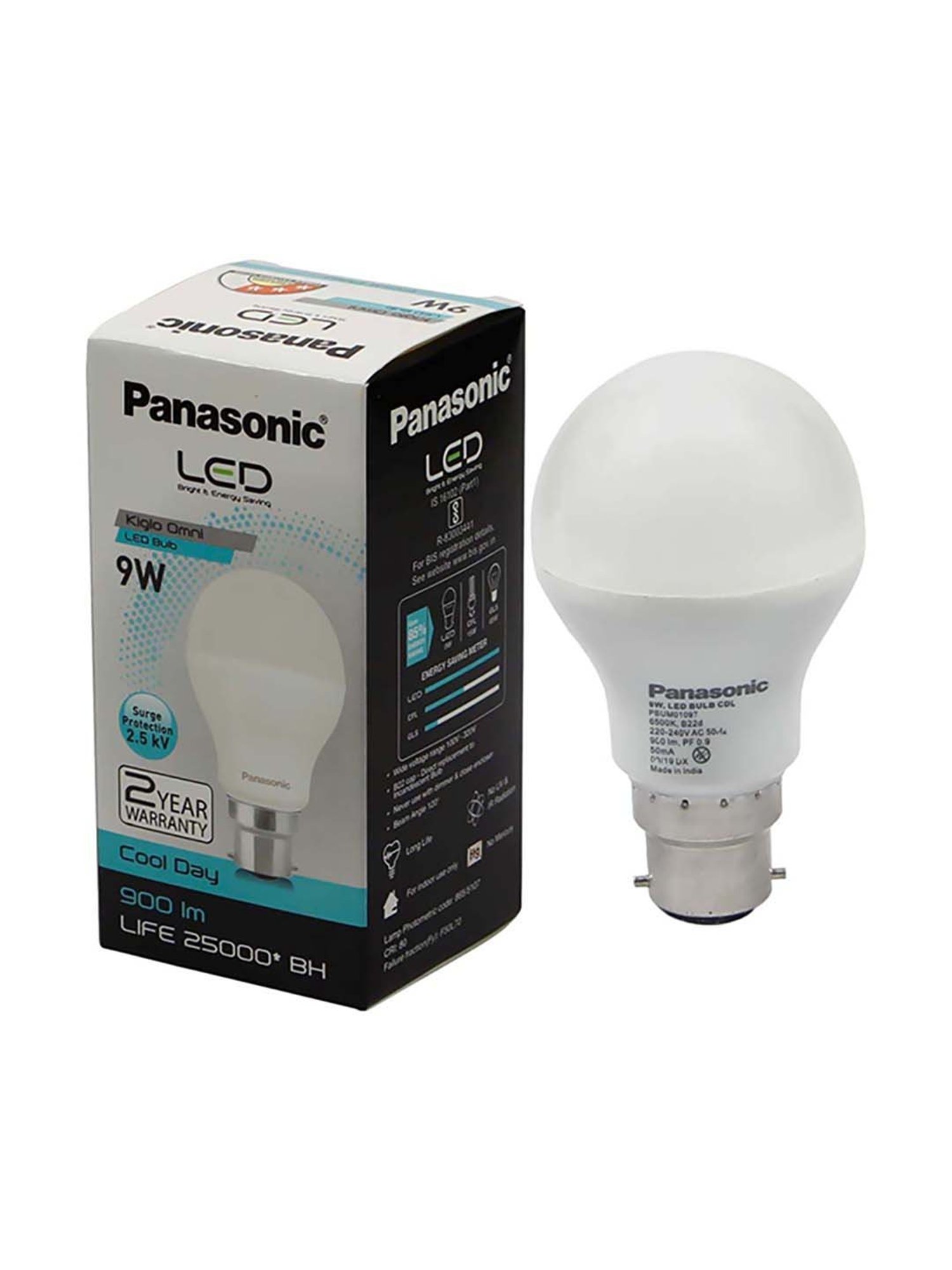 Panasonic PBUM01097 9W B22 LED Cool Day Light Bulb - Pack of 6 (White)
