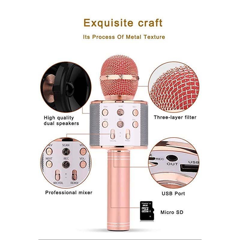 Bluetooth Wireless Microphone 3 in 1 Portable Handheld Mic Speaker Machine for Company Meeting Family Kids Party - Compatible iPhone, Android, iPad, PC and All Smartphones