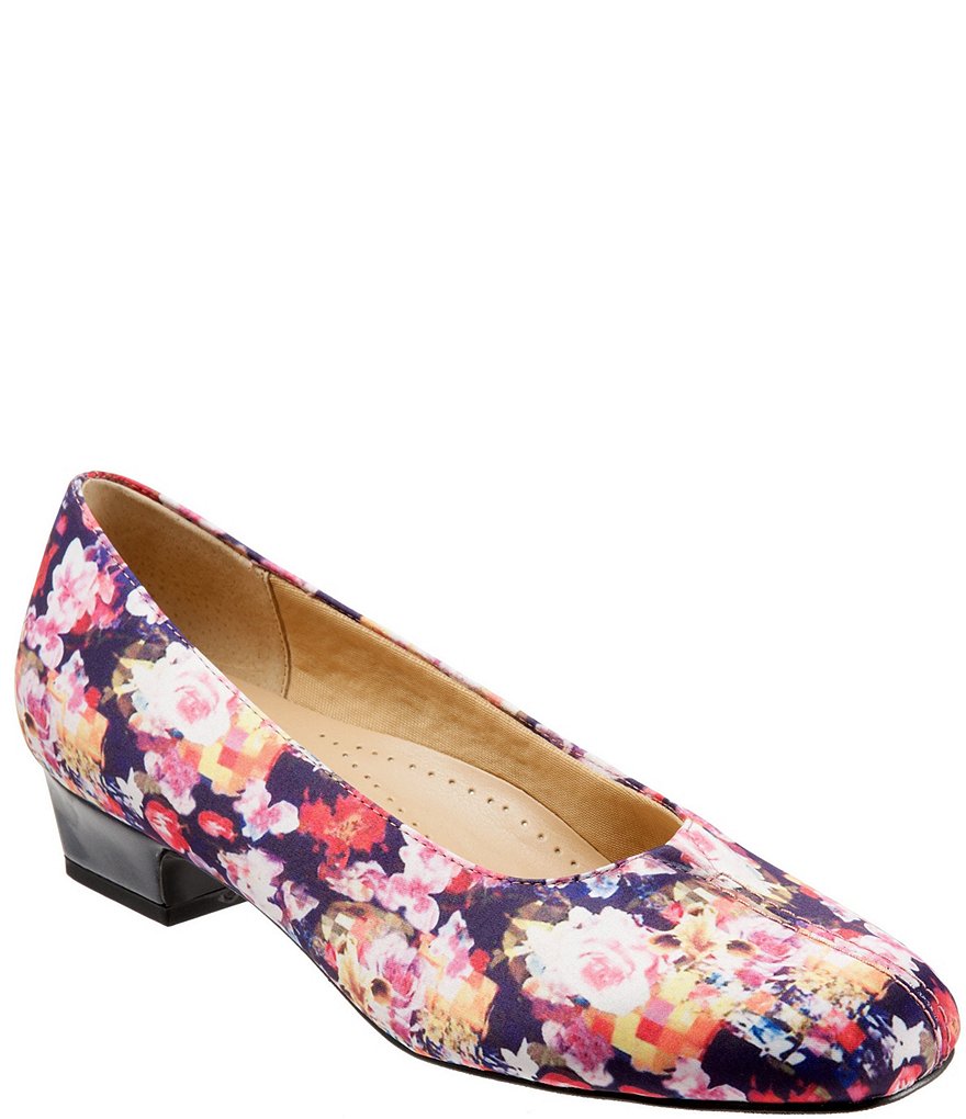 Trotters Doris Printed Floral Suede Block Heel Pumps