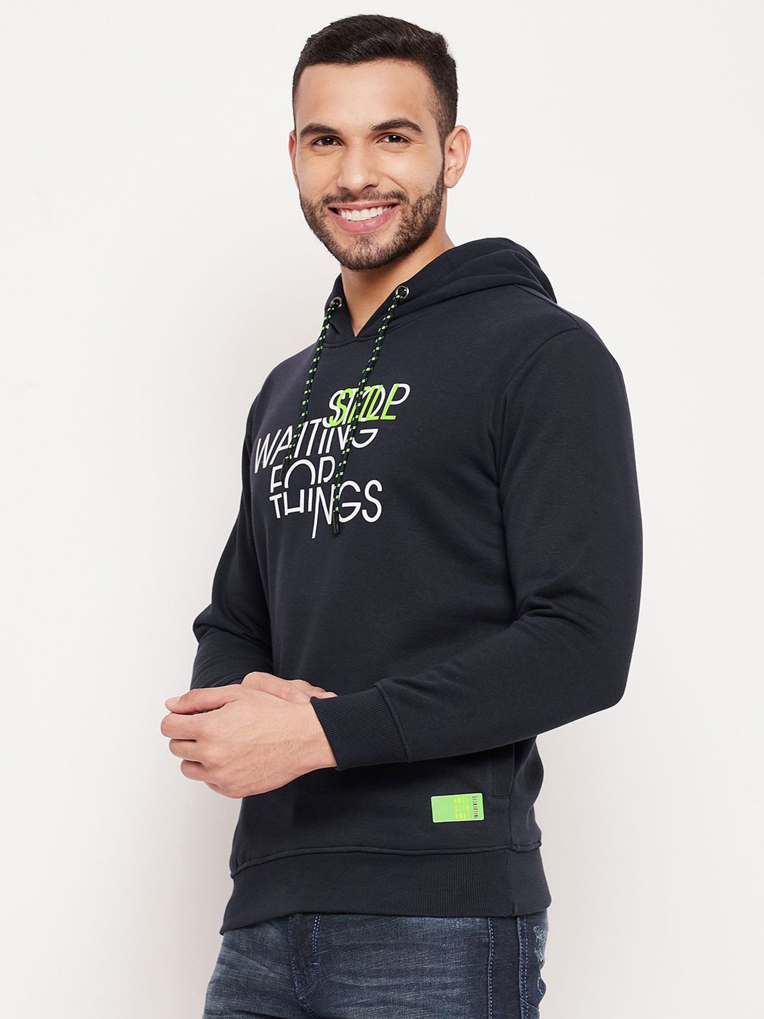 Duke Navy Regular Fit Printed Hooded Sweatshirt