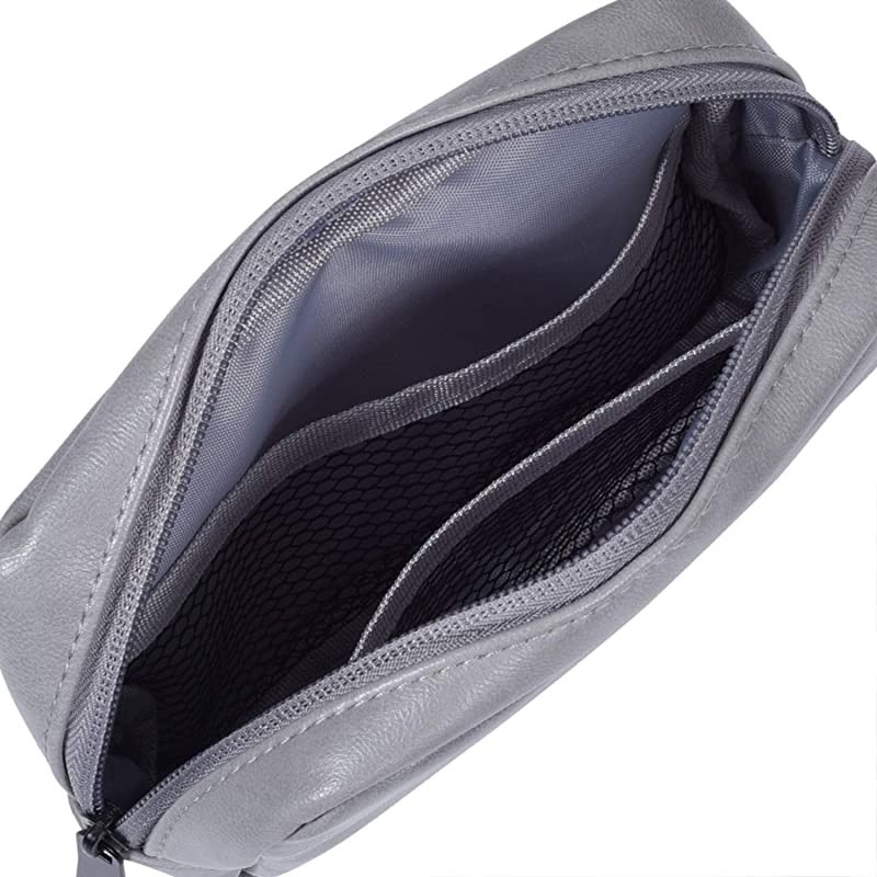 Accessories Storage Bag Premium PU Leather Multifunctional Travel Digital Accessories Storage Bag Cable Organizer Bag Grey