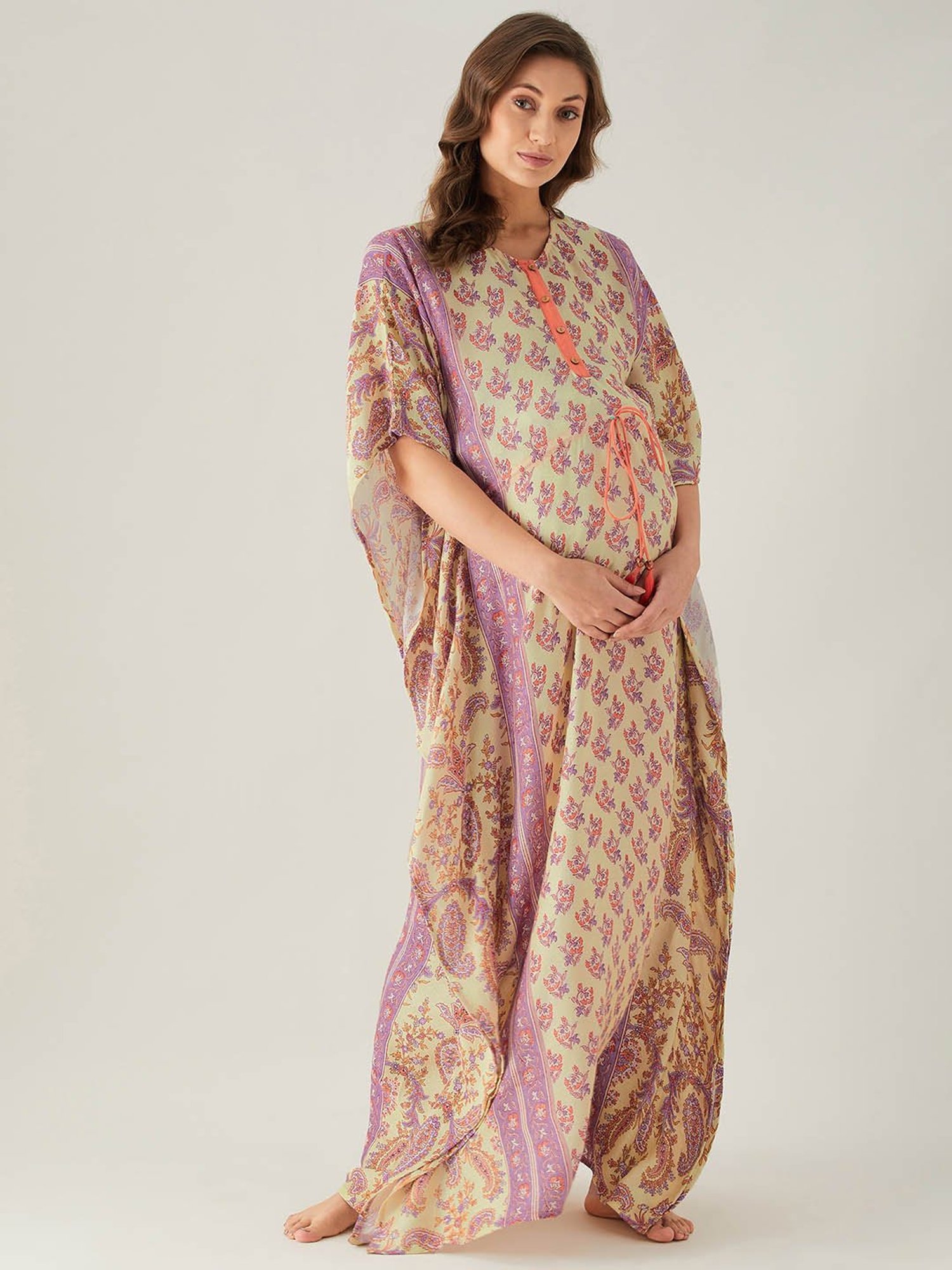 The Kaftan Company Yellow Printed Maternity Kaftan Nighty