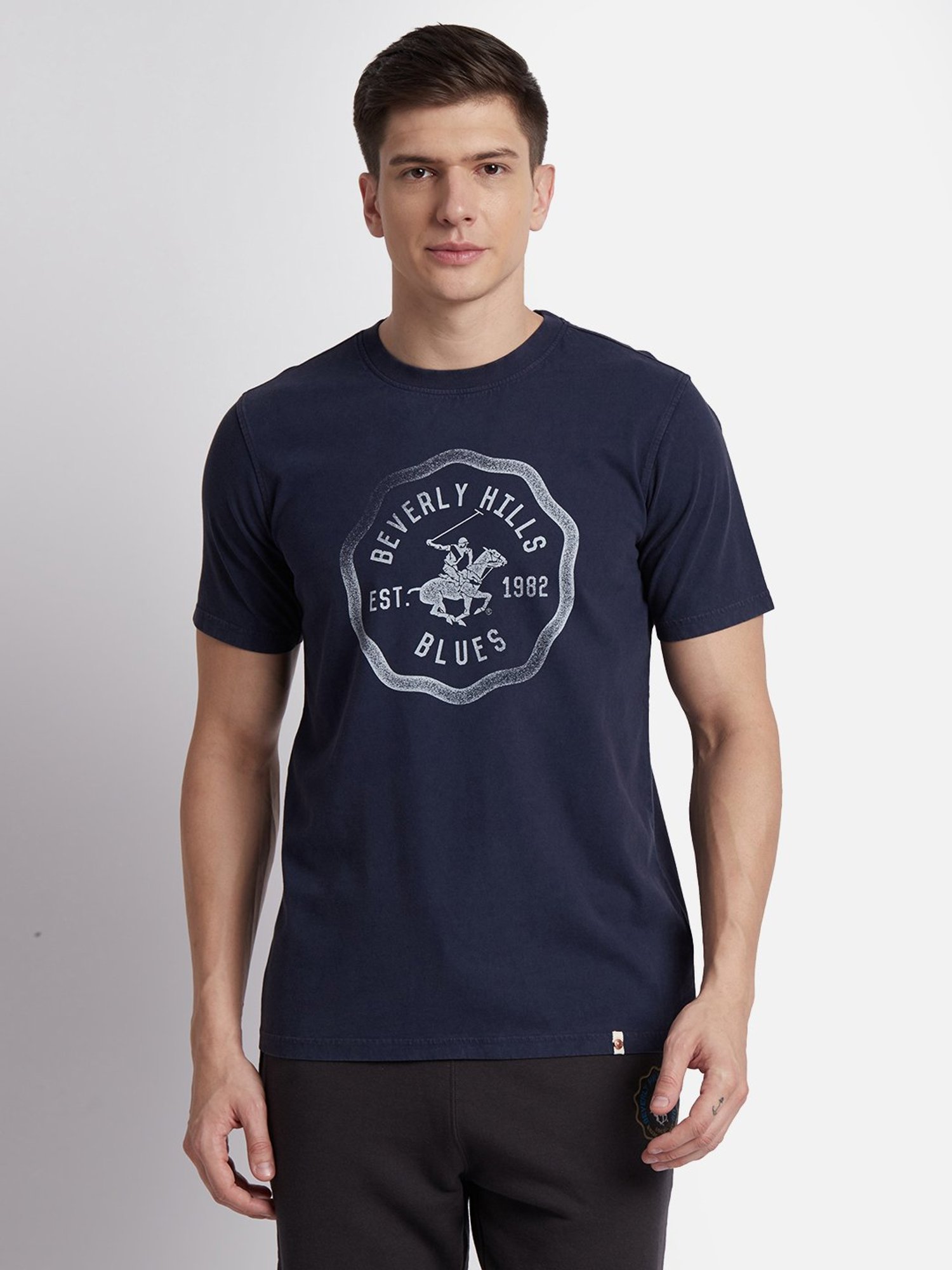 Beverly Hills Polo Club Navy Regular Fit Pure Cotton Crew T-Shirt