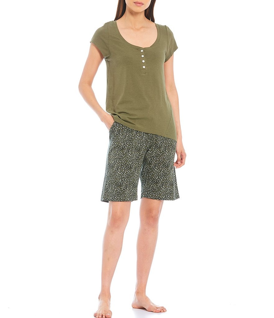 HUEtique Solid Jersey Knit Short Sleeve Henley Sleep Tee