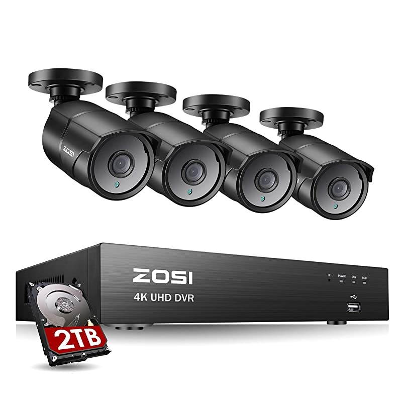 4K 8MP Ultra HD Security Camera System with Hard Drive 2TB, 8 Channel H.265+ CCTV DVR Recorder with 4 x 4K Video Surveillance Bullet Camera Outdoor Indoor, 150ft Night Vision, Motion Alerts